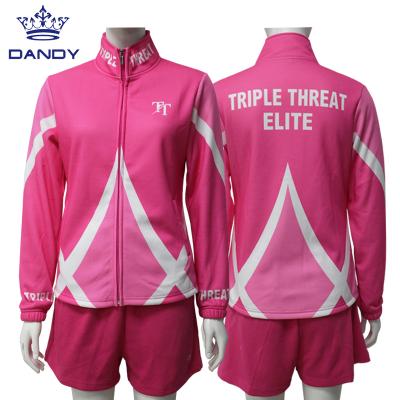 China Breathable Custom Your Own Sublimated Polyester Dance Team Warm Up Jacket Sets for sale