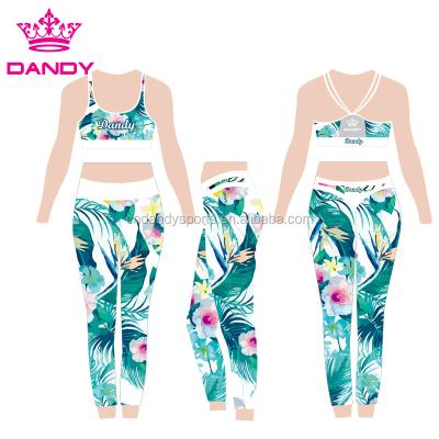 China OEM Factory Breathable Yoga Wear Active Gaiters Set With Sublimation Floral Design for sale