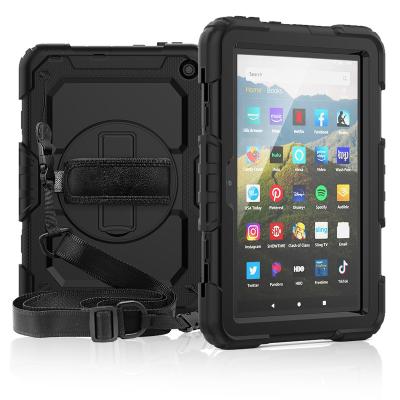 China Dropproof 360 Rotation Hand Strap&Kickstand Silicone Tablet Shockproof Dustproof Case For Amazon Kindle Fire HD 8 Plus Cover Device 2020 for sale