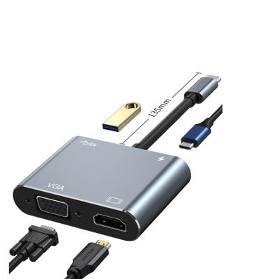 China USB3.1 Type-C to USB3.0 HUB + USB-C PD Charging + HTV 4K 30Hz + VGA 4 in 1 Hub Ports Laptops USB C Hub Docking Station Type c adapter for macbook for sale