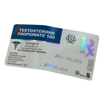 China Test Propionate  Injection Medication Glass Vial Labels 25x60mm Laser Hologram Material for sale