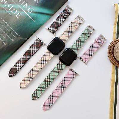 China High Quality Plaid Strap Designer Custom Bands For Apple Watch Strap 38mm 40 42 44 45 Leather Straps For 38mm/40mm/41mm/42mm/44mm/45mm Watches for sale