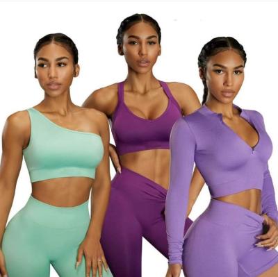 China Breathable Breathable Fitness Yoga Wear Women 5 Piece Gym Workout Yoga Set Cross Tie Oblique Back Zipper Gym Workout Yoga Shorts Half Sleeve Without sewing for sale