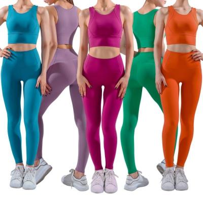 China New Purple Breathable Activewear Legging Bra Matching Pants Lulu Spandex Workout Clothing Vest Tights Night Yoga Set New & Top Sets for sale