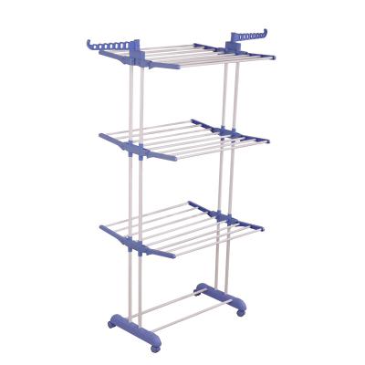 China 18M Bathroom Heavy Duty Mobile Laundry Hanger 3-Tier Folding Mobile Clothes Dryer Clothes Rack Horse Airer for sale