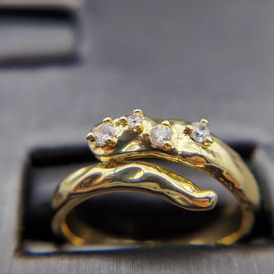 China Hiphop IEAR a real supplier source ring gold plated high grade 18K shiny cubic zirconia ring snake rings for sale