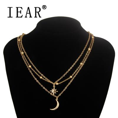 China Hiphop IEAR Good Quality Moon and Star Necklace Pendant Chain Multi Layer Necklace Women Necklaces for sale