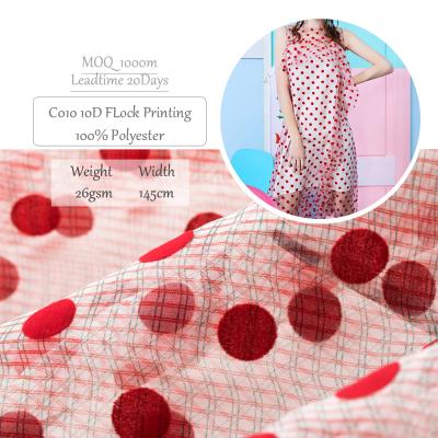 China Wrinkle Resistant Dots Flocking Printed Elegant High Quality Washable 100% Polyester Chiffon Fabric For Dress for sale