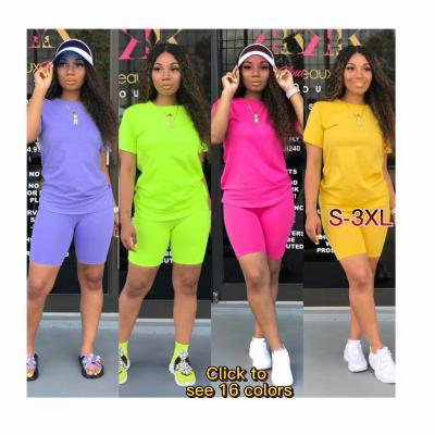 China 2022 Summer Women's Designer Breathable T-shirts Cool Sets For Women O-neck Solid Color Shorts Sets Women Summer Two Piece Set Clothing for sale