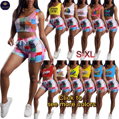 China High Quality Breathable Cute Tracksuit Printing One Shoulder Tops Paisley Short Pants Beach Wear Cover Up Summer Shorts Sets For Women 2022 for sale