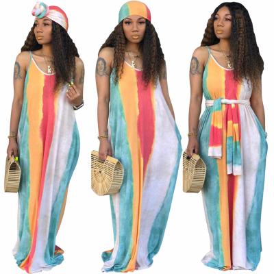 China Breathable Tie Dye Loose Sling Dresses Woman Summer Fashion Custom Printed One Piece Dress Women for sale