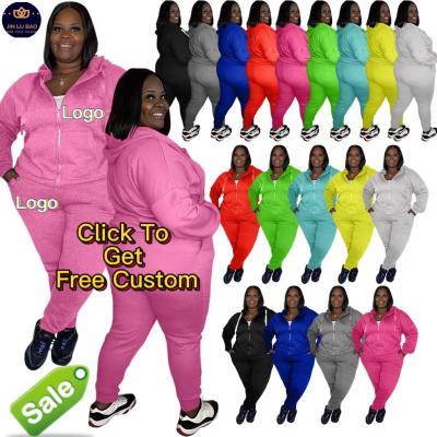 China 5xl drop zipper hoodie cotton breathable oversized women clothing set solid designer plus size activewear for sale