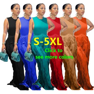 China Spring 2022 Women s Breathable Clothing Plus Size Tank Tops Sleeveless Fringe Wide Leg Pants Women Clothing for sale