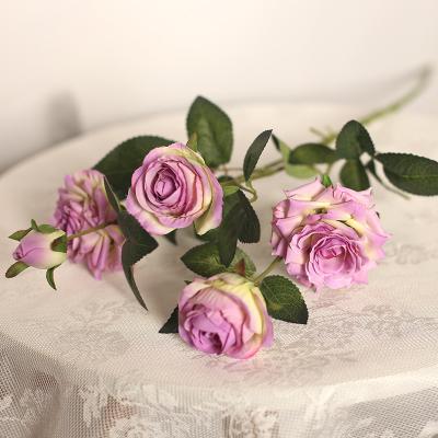 China High Quality High Simulation 5 Heads Mounted Flower Roses Artificial Flower Eternal Silk Roses For Wedding Decoration for sale