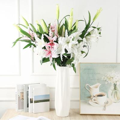 China Wholesale Greenish High Simulation Artificial Lily Flower Lily Flower Artificial Lily Flower Decorations For Home for sale