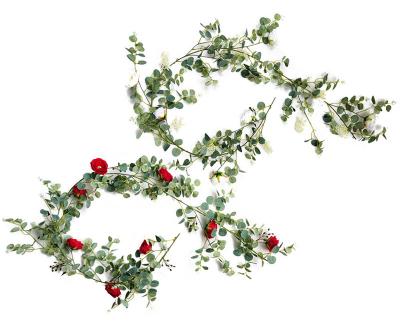 China Natural Hot Selling Eucalyptus Leaf Artificial Flower Wreath Artificial Touch Rose Flowers For Wedding Backdrop And Christmas Wreath for sale