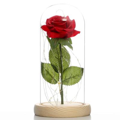 China Wholesale Eco-friendly Eternal Rose Preserved Flower Beauty and Beast Rose Glass Wedding Decoration for sale