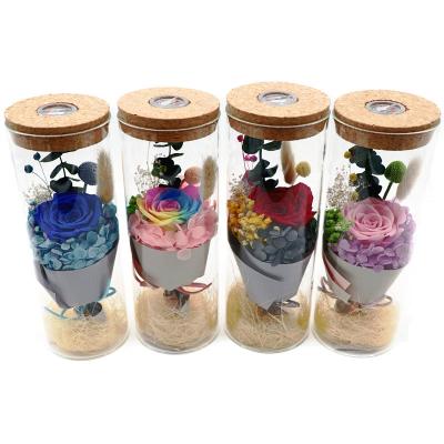 China Durable wholesale craft supplies permanent flower in glass 2022 valentines day blue artificial flowers VALENTINES DAY PRESERVED FLOWERS for sale