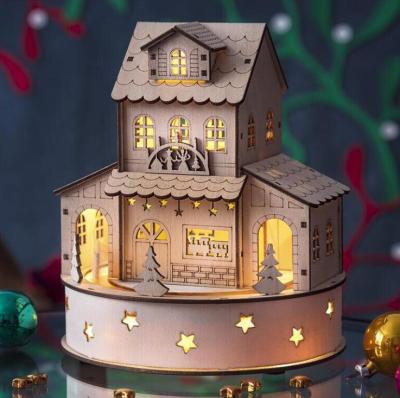 China Christmast Ornament New Year Wooden House Christmas Village Houses Wooden House For Home Decor for sale