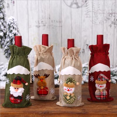 China Factory Wholesale Christmas Decoration Christmas Wine Bottle Drawstring Canvas Wine Bottle Eco-friendly Glorify For Home Decor for sale