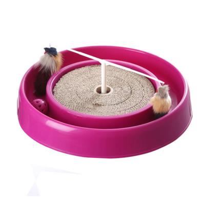 China Durable Attractive Pet Cat Scratch Toy Board With Ball Durable Pet Toy Cat Scratch Board Round Board for sale