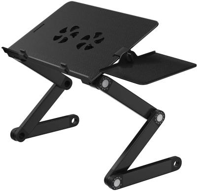 China Environmental Friendly Metal Portable Foldable Foldable Adjustable Black Desktop Laptop Stand With Mouse Panel USB Fans for sale