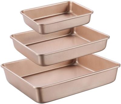 China Disposable Bakeware Gold Bakeware Rectangle Deep Molds Non-stick Set Cake Pan For Oven for sale