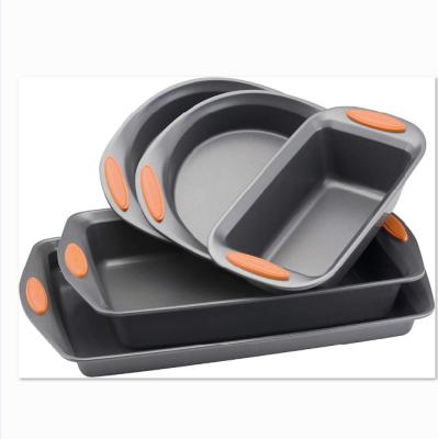 China Manufacturing Sustainable Suppliers 5 Pieces Nonstick Bakeware Set With Orange Handles for sale