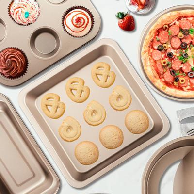 China Sustainable 5-Piece Bakeware Set Non-Stick Pizza Pan Carbon Steel Baking Set Cake Bread Cupcake for sale