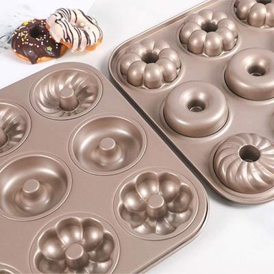 China WIDENY Sustainable Carbon Steel Painting Champagne Gold Kitchen Bakeware Non-Stick Cupcake 12 Cavity Donut Pan For Home Molds Tools for sale