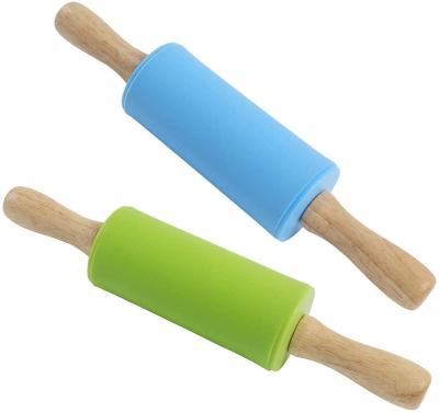 China Flour Rolling 2 Packs 9 Inch Non-Stick Silicone HandleMini Wooden Pin For Home Kitchen Kids Cake for sale