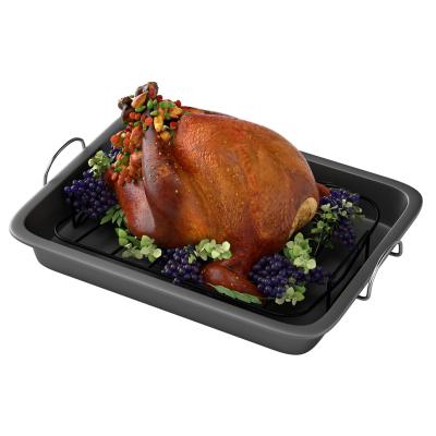 China Sustainable Bakeware Non-Stick Steel Roaster, Roasting Pans with Flat Rack for Oven Baking for sale