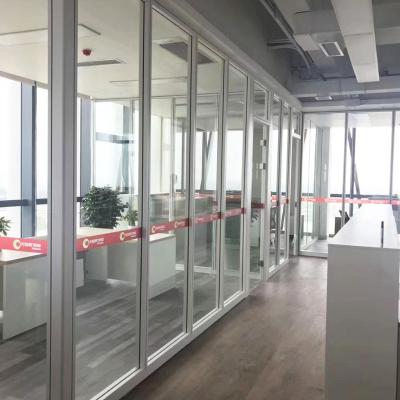 China Leisure facilities wall soundproof single layer high quality aluminum curta frosted glass frame interior office glass partition 84mm thickness for sale