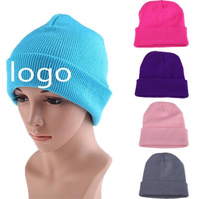 China COMMON Wholesale Custom Black Winter Logo Jacquard Embroidery Beanie Hats Cotton Slouchy Knitted Beanie Hat Men Unisex for sale