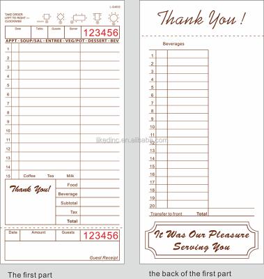 China Single Party Board Hotel and Restaurant Guest Checkout with Guest Receipt and Drink Bottom Lines for sale