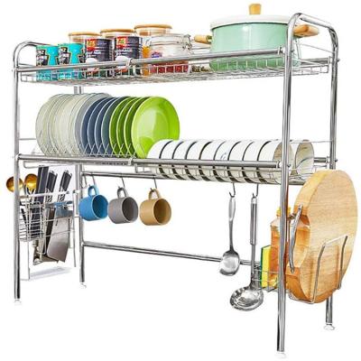 China Dish Stocked Sink Drying Rack Stainless Steel Bowl Drainer Kitchen Dish Sponge Soap Storage Rack Large for sale