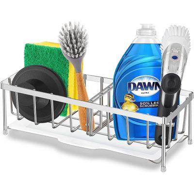 China Sustainable Kitchen Sink Sponge Rack With Drain Pan Kitchen Sink Storage Accessories Removable Sink Cart for sale