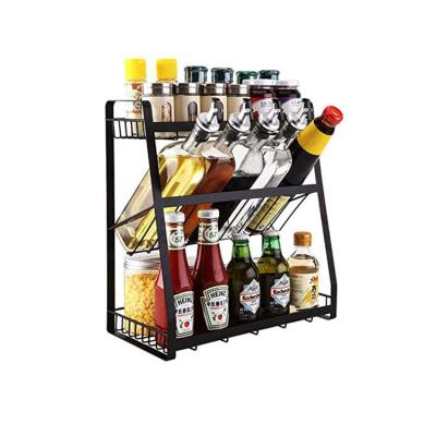 China Sustainable Kitchen Metal Spice Rack Kitchen Seasoning Jar Tableware 3 Tier Vertical Spice Rack for sale