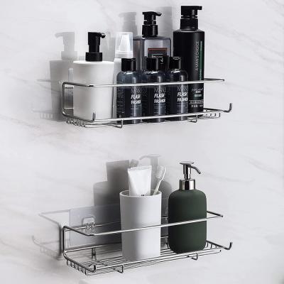 China New Sustainable 2 Pieces Adhesive Wall Mounted Shower Shelf With Hook Anti Corrosion For Kitchen Bathroom Living Room for sale