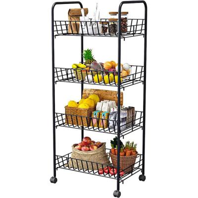 China Viable New Multifunctional 4 Layer Rack With Pulley Is Suitable For Kitchen Bathroom Living Room Bedroom for sale