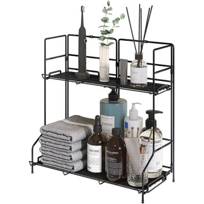 China 2 Tier Kitchen Counter Top Wall Mounted Storage Rack Foldable Makeup Storage Rack Bathroom Countertop Storage Rack for sale