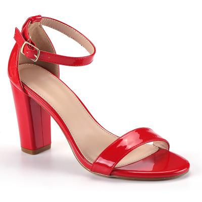 China Fashion trend ladies sandal red high heeled block heel 2022 summer fashionable shoes for women for sale