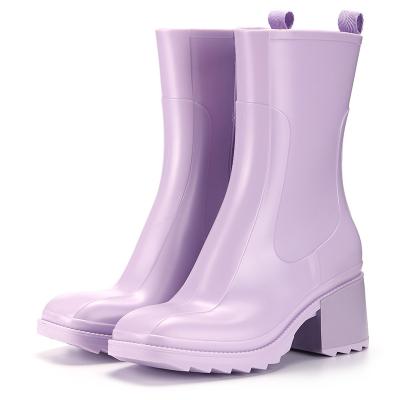 China Waterproof Mid Boots For Women Fashion Lavender Violet Square Heel 6 Cm Height Shoes Waterproof for sale