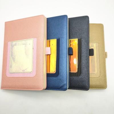 China Custom Printed Notizbuch New Design PU Pearl Cover Hardcover Notebook PVC Front Pocket Hard Glossy Journal for sale