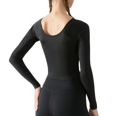 China Breathable Cross-Pleated Long Sleeve Yoga Wear Fashion Sports Fitness Wear Women Slimming Tops for sale