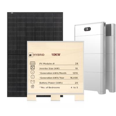 China Home 10KW Hybrid Solar System with smart monitor huawei solar Inverter 10KWH LiFePO4 Battery full black Solar Panel System for home for sale