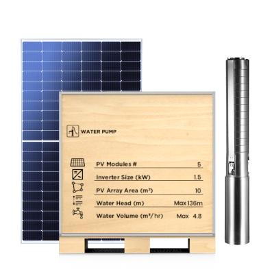 China Home HIGH PRESSURE 1.5KW SOLAR WATER PUMP KITS with smart APP monitor and solar mounting system off-grid solar system for deep well for sale