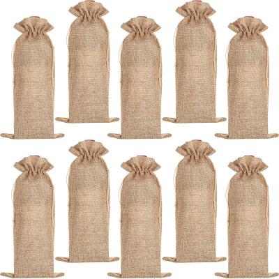 China Wholesale Promotional Wine Bag Wine Bottle Gifts Bags 750ML Drawstring Champagne Storage Purse Natural Burlap Draw String Jute Wine Bag for sale