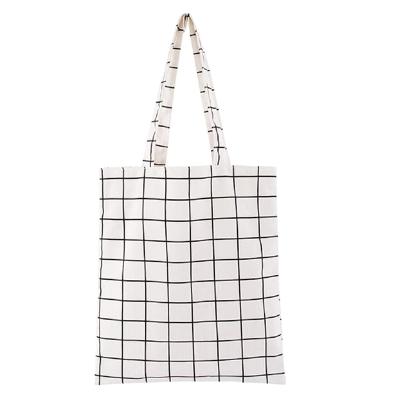 China Reusable Price Handled Canvas Tote Plaid Women Handbags Ladies Shoulder Cotton Durable Wholesale Bags Reusable Shopping Bag With Zipper for sale