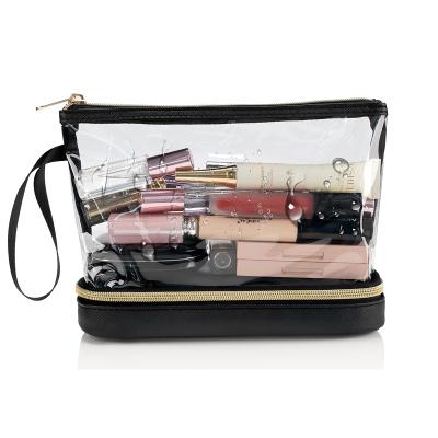 China Custom Fashion Women Gifts TSA Approved Clear Wash PU Leather Toiletry Pouch Zipper Pouch Clear Cosmetic Bag for sale